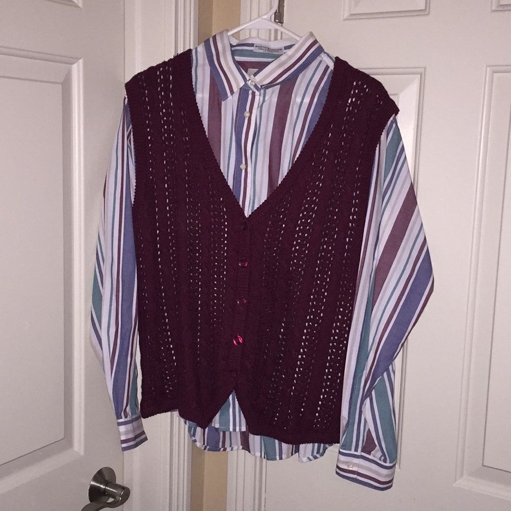 EUC Vintage Appleseeds Shirt with Sweater Vest.